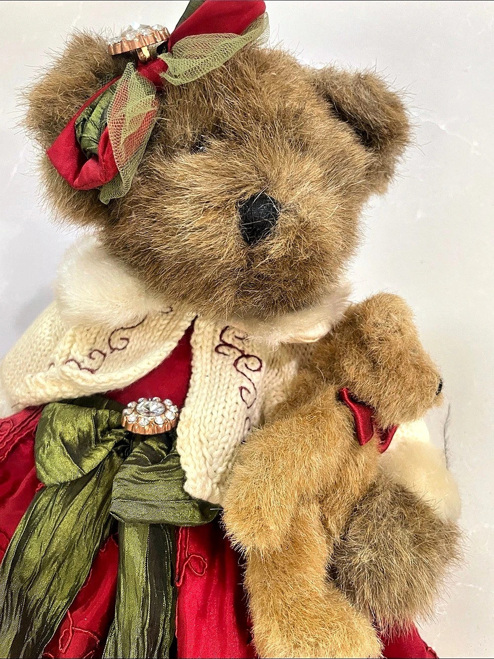 Boyds Anastasia Von Crimson with Theodore Teddy Bear Doll Red Green Vintage with